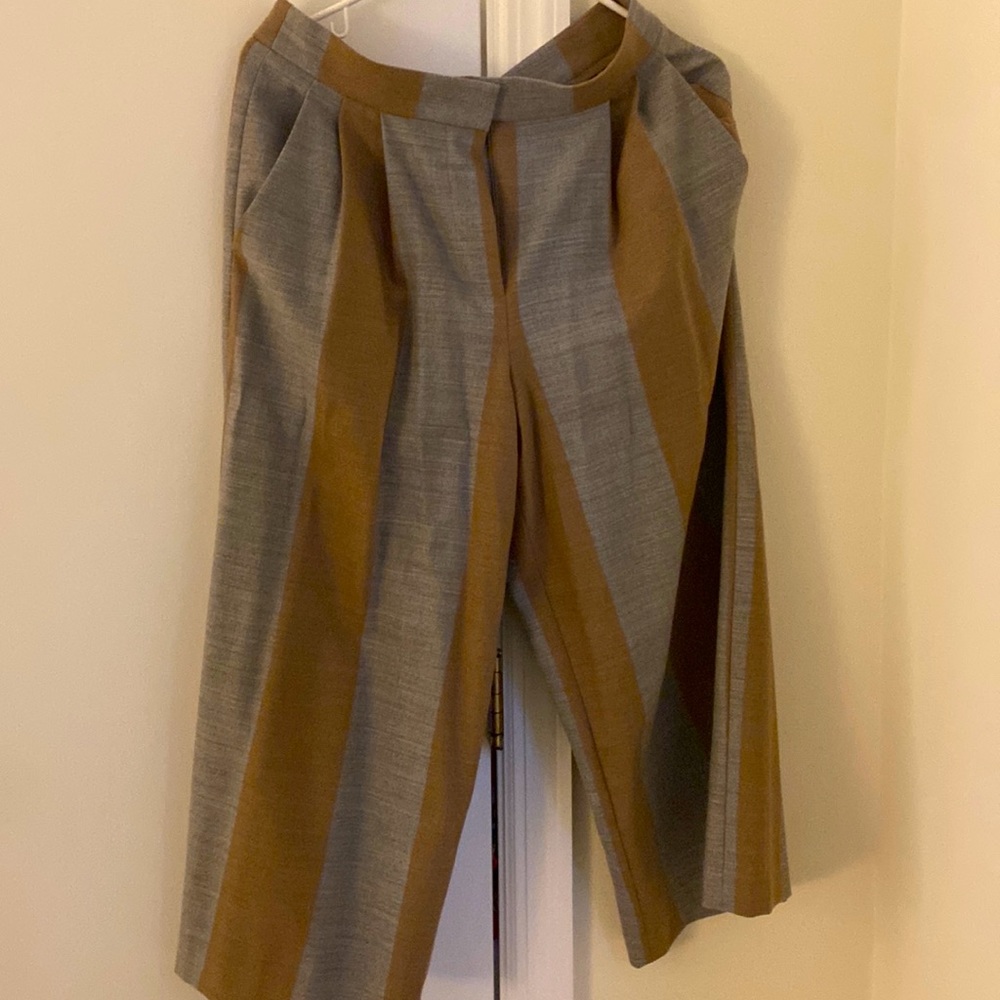 Tibi virgin wool beige and silver striped pants.